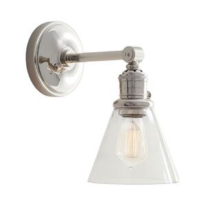 Pottery Barn Straight Arm Flared Glass Wall Sconce Light Fixture Chrome